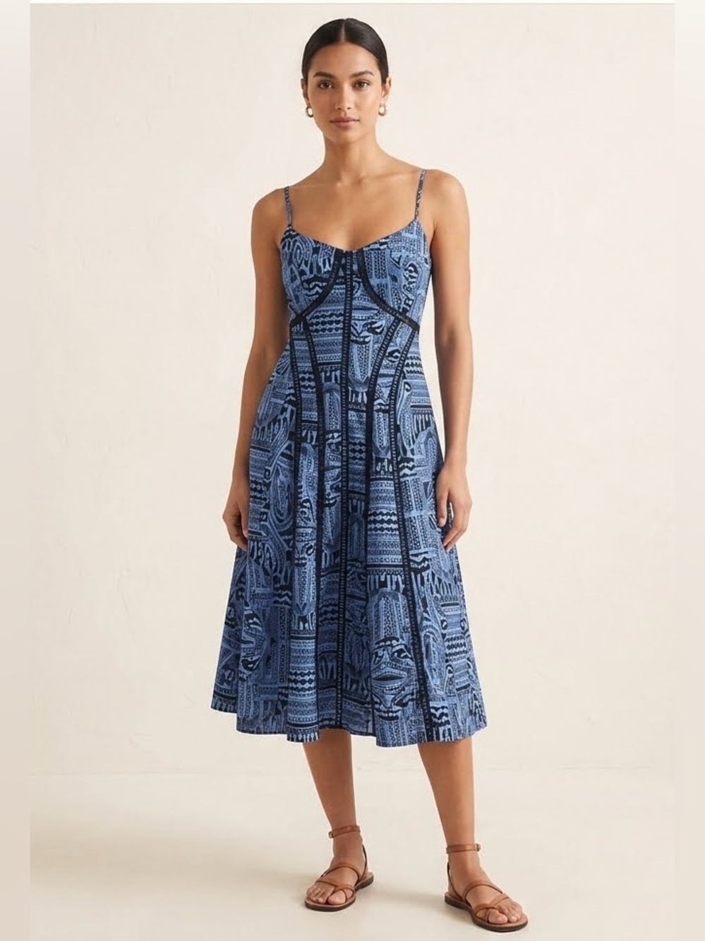 Nanette Lepore Truth or Flare Dress Strappy Geometric Print Blue Periwinkle